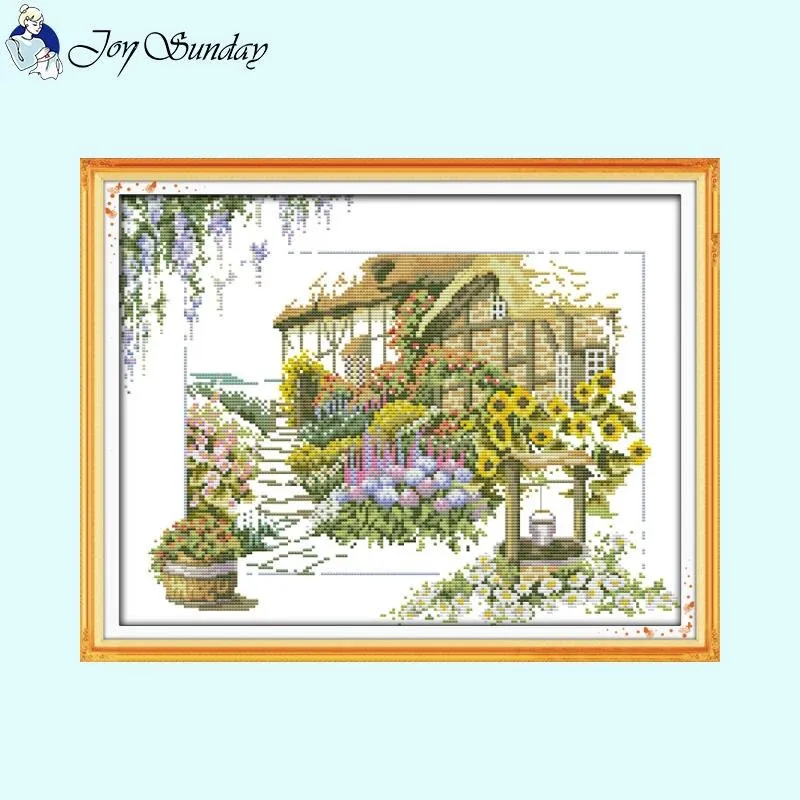 Flower House Landscapes Thread DIY Cross Stitch