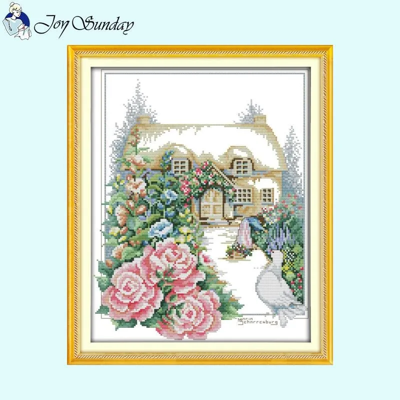 Flower House Landscapes Thread DIY Cross Stitch