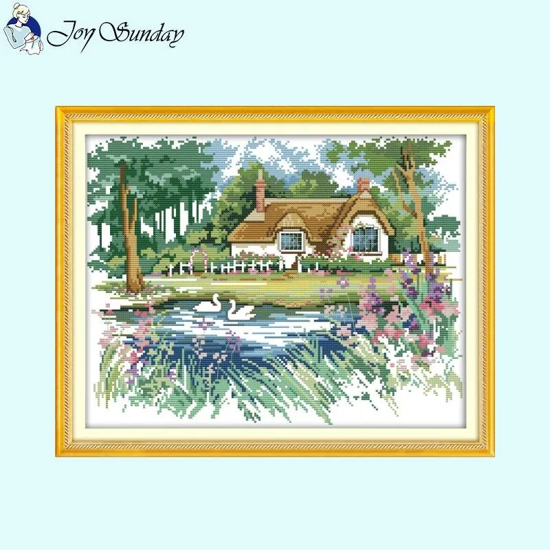 Flower House Landscapes Thread DIY Cross Stitch