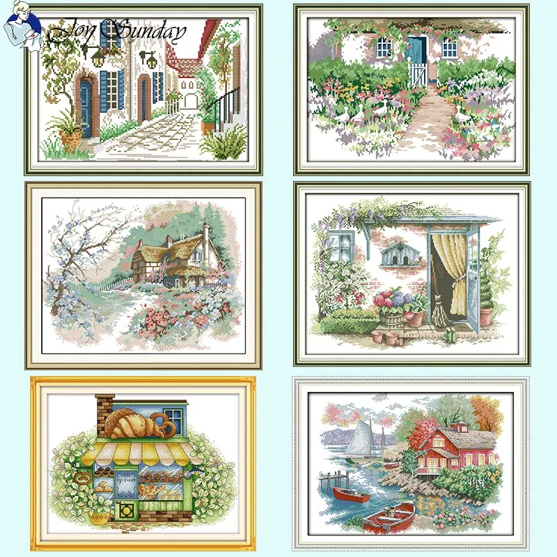 Flower House Landscapes Thread DIY Cross Stitch