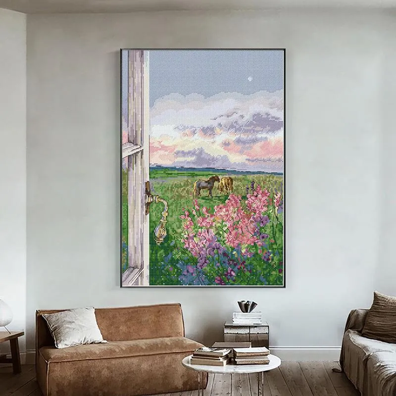 Flowers and Horses in the Window Cross Stitch Kits