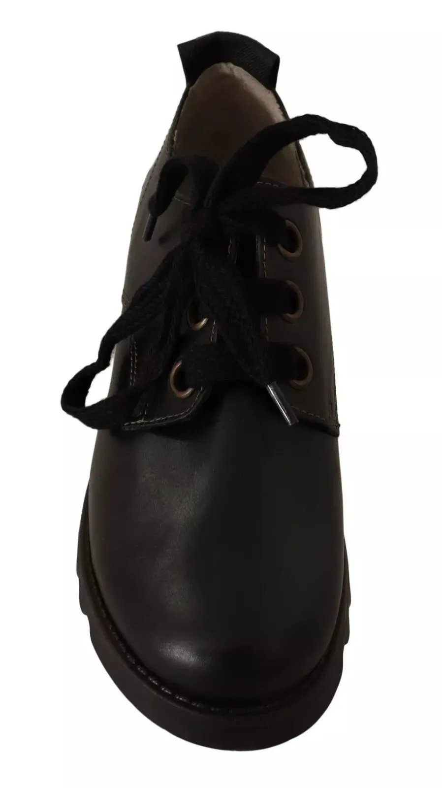 FLY LONDON Black Leather Low Top Lace Up Women Oxford Shoes