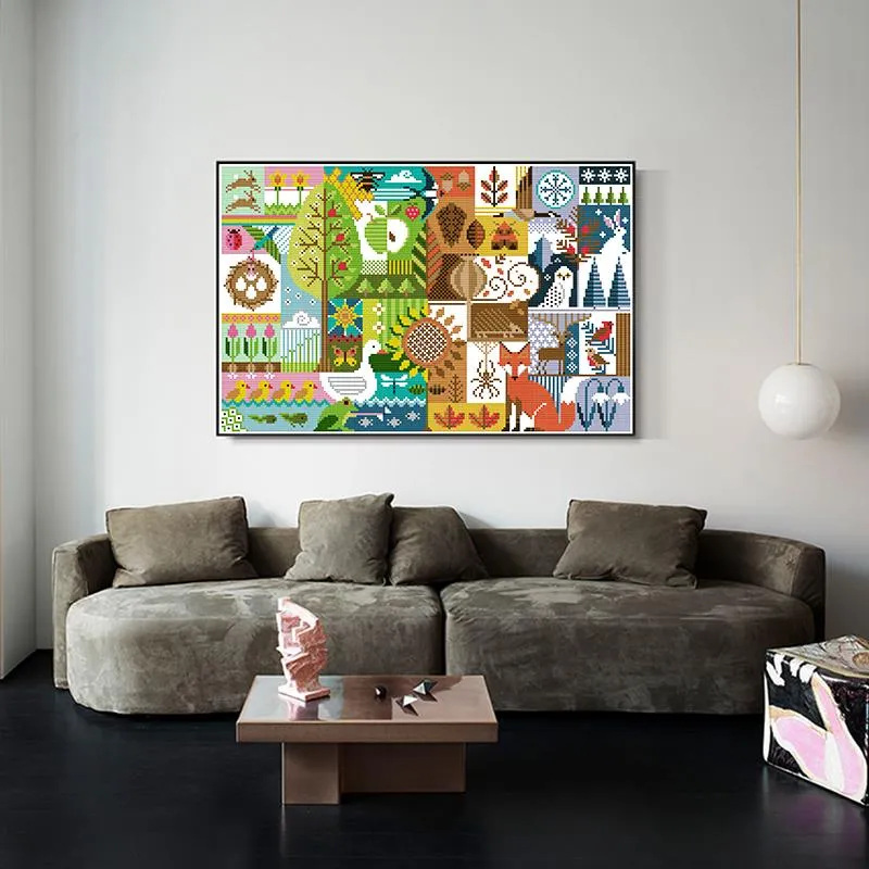 Four Seasons Art Patterns Joy Sunday Kids DIY Cross Stitch Kits