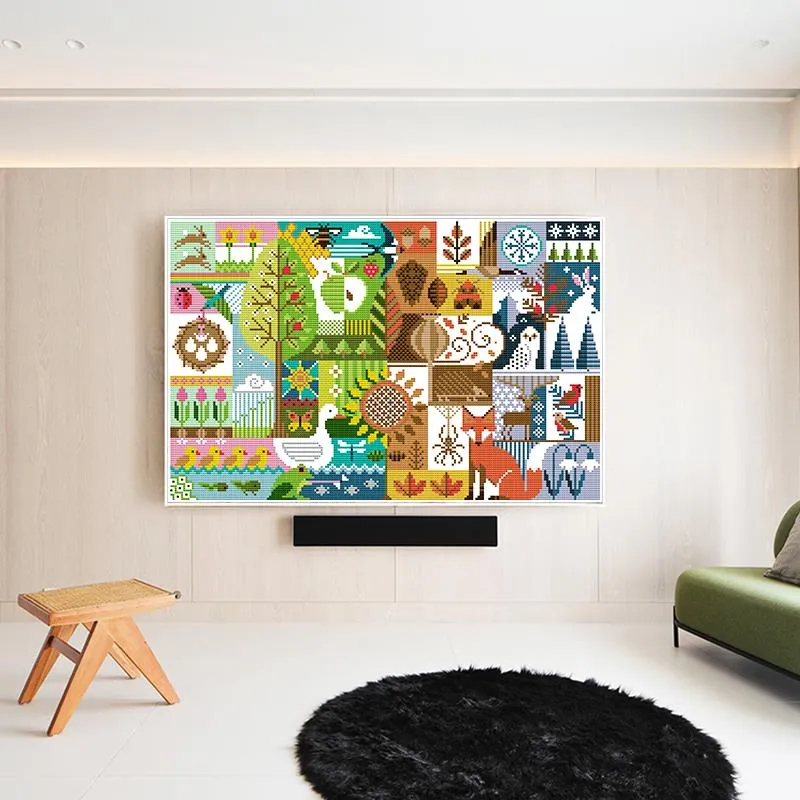 Four Seasons Art Patterns Joy Sunday Kids DIY Cross Stitch Kits