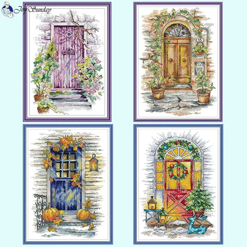 Four Seasons Doorway Landscape Pattern DIY Gifts Cross Stitch