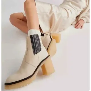 Free People James Chelsea Boot •EUR 38 US 8• Cream White Chunky Heel Leather