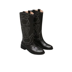 GG WOMEN'S BOOT WITH DOUBLE G AND STUDS BLACK