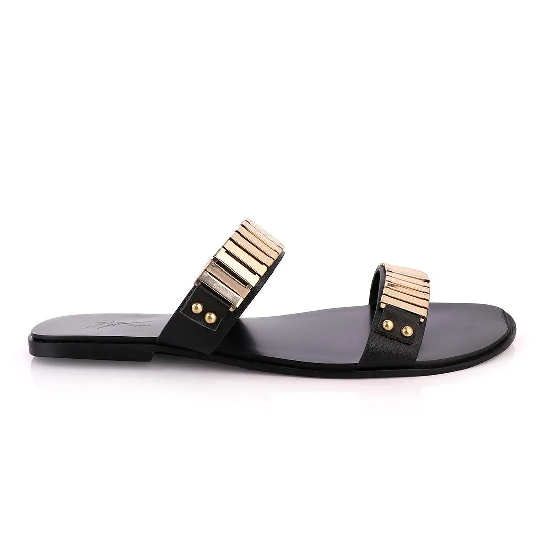 Giuseppe Zanotti Gold Figaro Double Strap Slippers