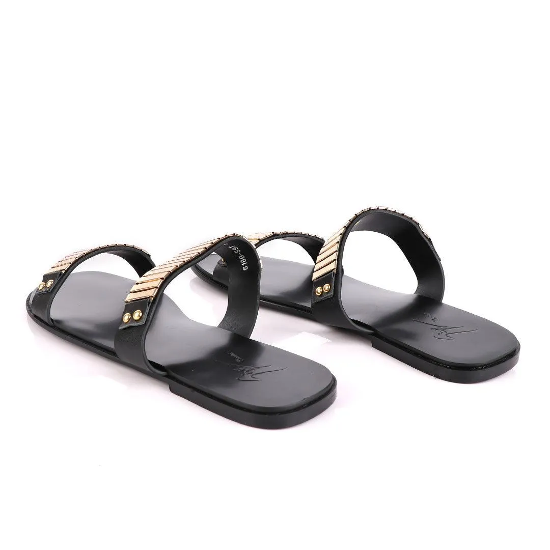 Giuseppe Zanotti Gold Figaro Double Strap Slippers
