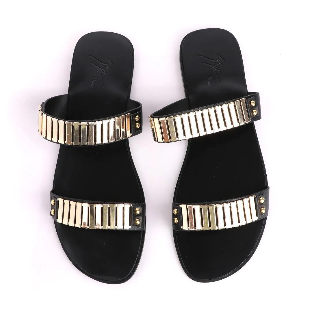 Giuseppe Zanotti Gold Figaro Double Strap Slippers