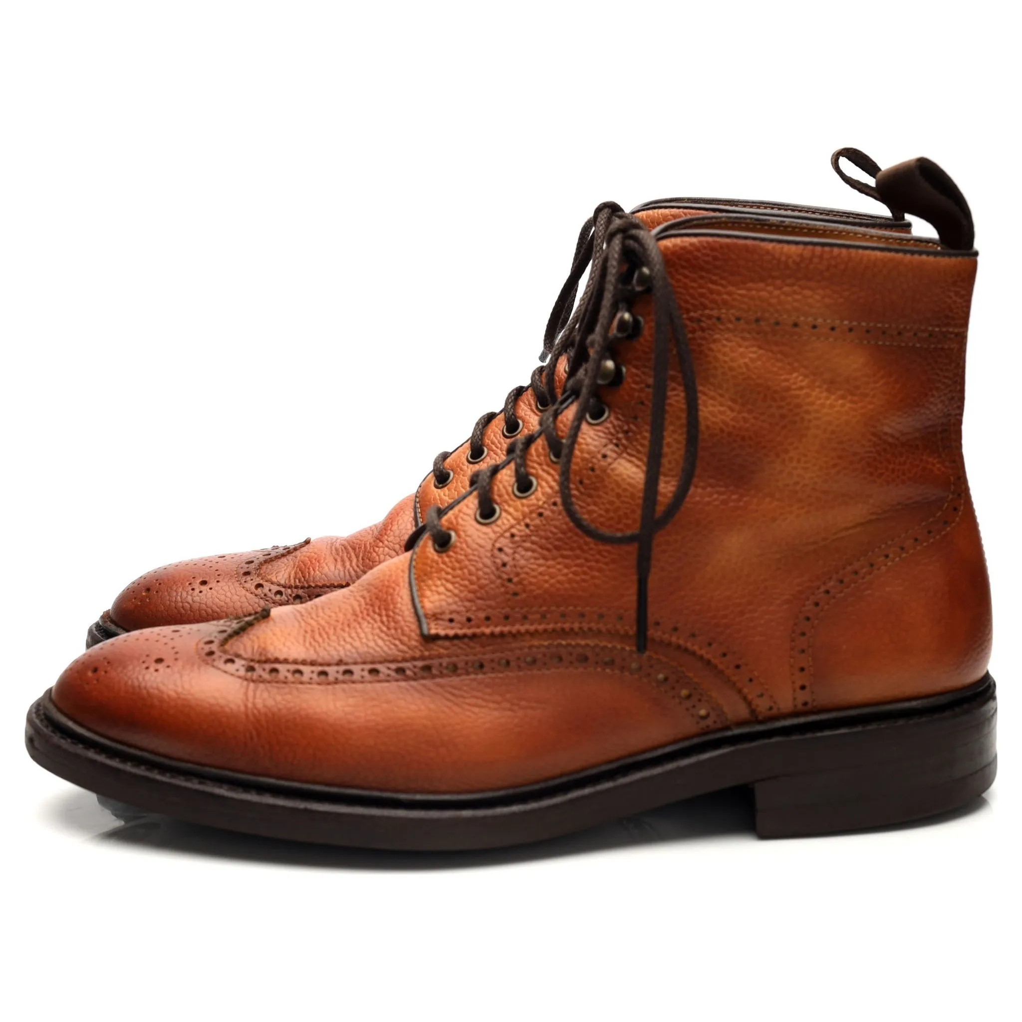 'Gladiator 8922' Tan Brown Grain Leather Brogue Boots UK 7.5