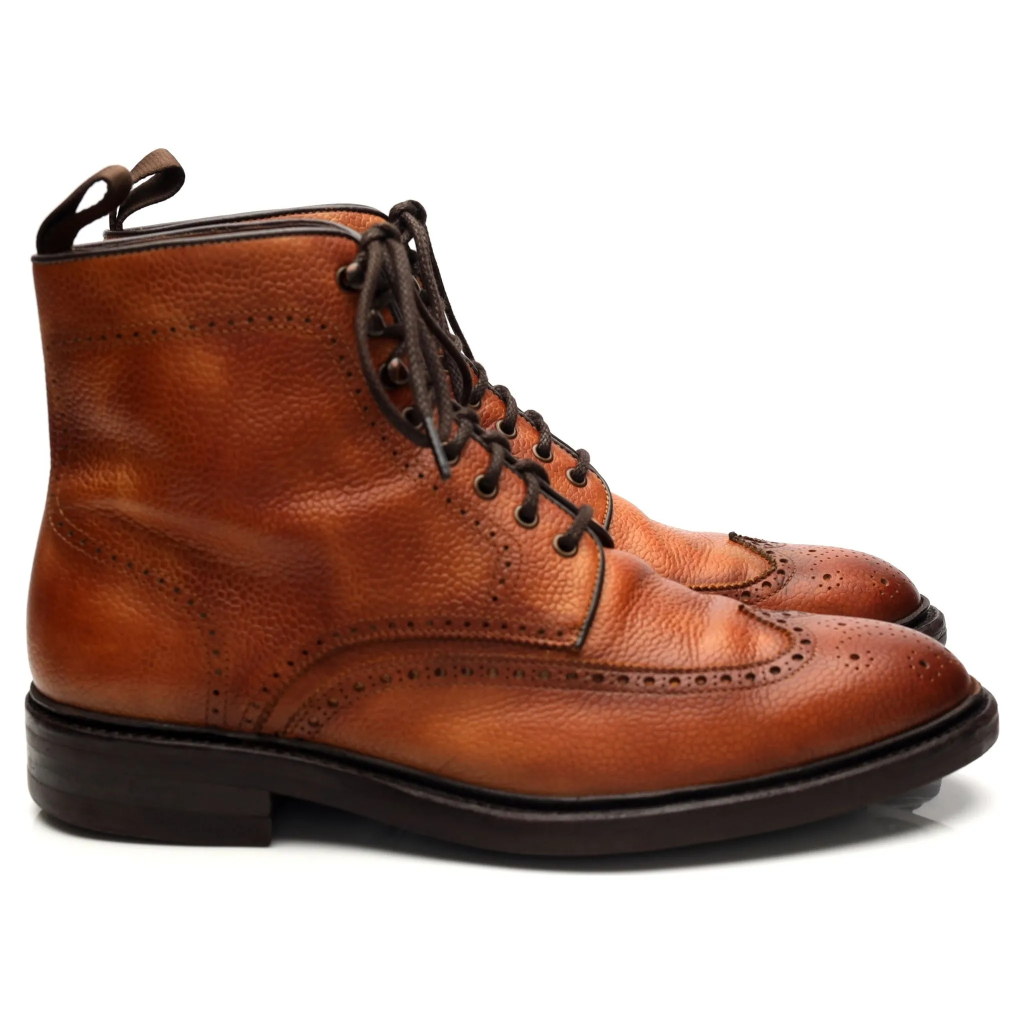 'Gladiator 8922' Tan Brown Grain Leather Brogue Boots UK 7.5