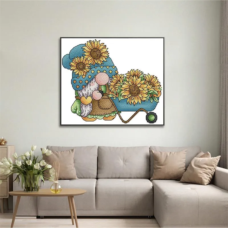 Gnome With Sunflower Cartoon Pattern Cross Stitch Kit