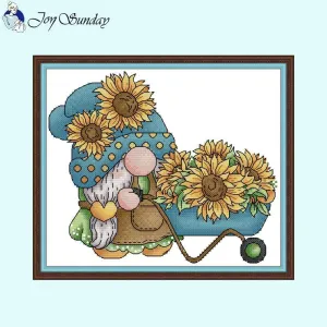 Gnome With Sunflower Cartoon Pattern Cross Stitch Kit