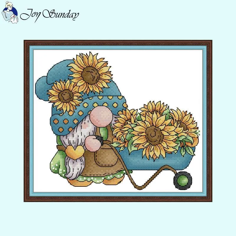 Gnome With Sunflower Cartoon Pattern Cross Stitch Kit