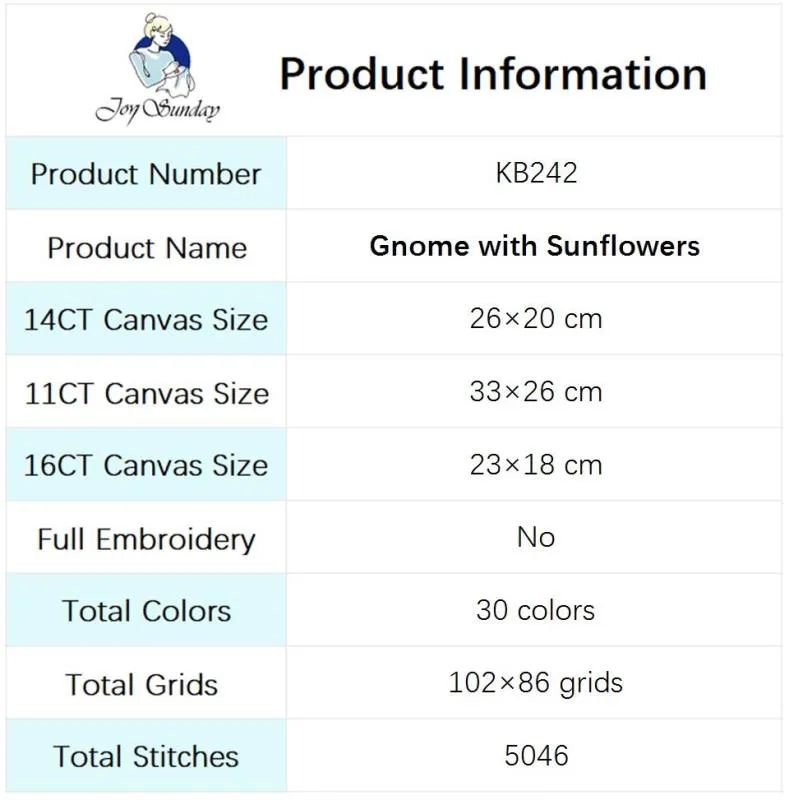 Gnome With Sunflower Cartoon Pattern Cross Stitch Kit
