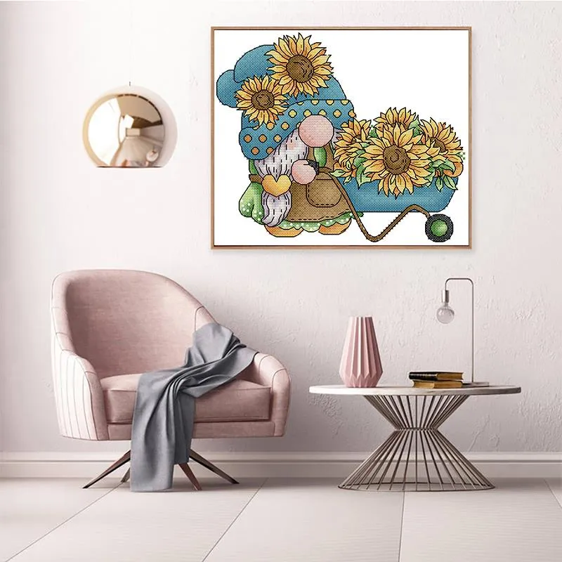 Gnome With Sunflower Cartoon Pattern Cross Stitch Kit