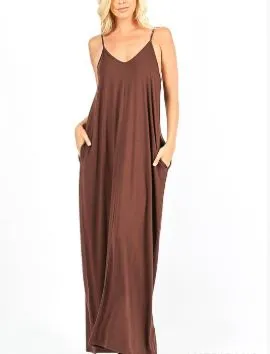 GRACE SOLID MAXI DRESS BROWN