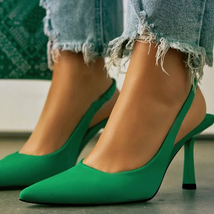 Green Pointed Toe Slingback Sandals