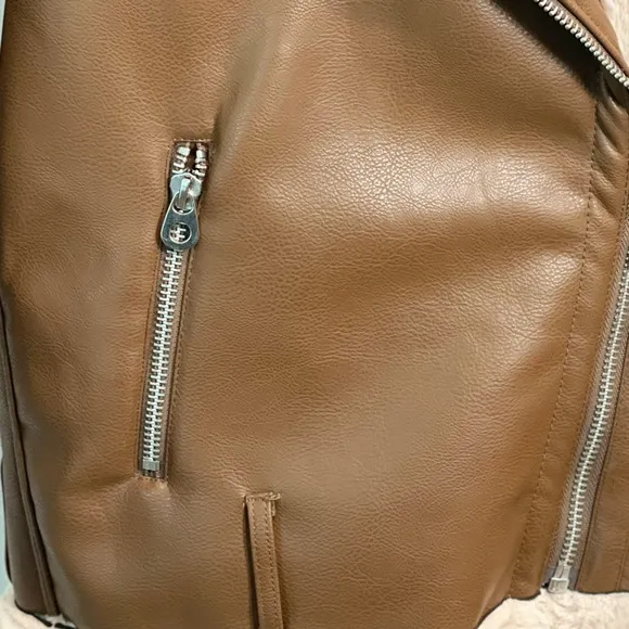 H&amp;M Divided Brown Vegan Leather Shearling Faux Fur Oversized Moto Biker Jacket