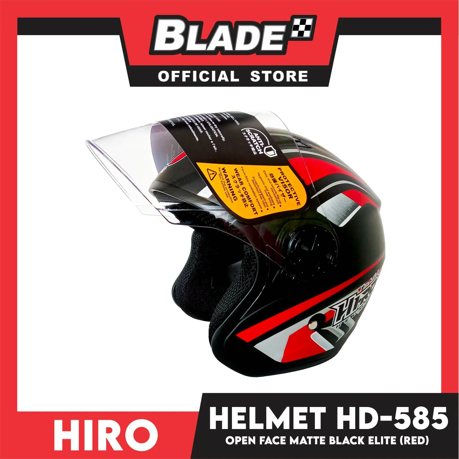 HIRO Helmet OF (Large) HD-585 Matte Black Elite Red Color (Open Face, Half Face)
