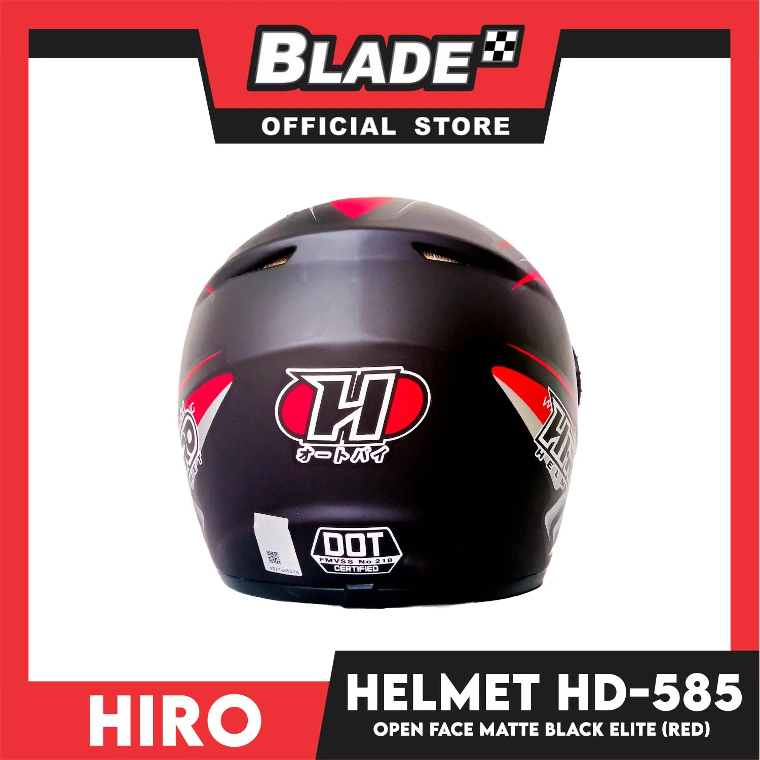 HIRO Helmet OF (Large) HD-585 Matte Black Elite Red Color (Open Face, Half Face)