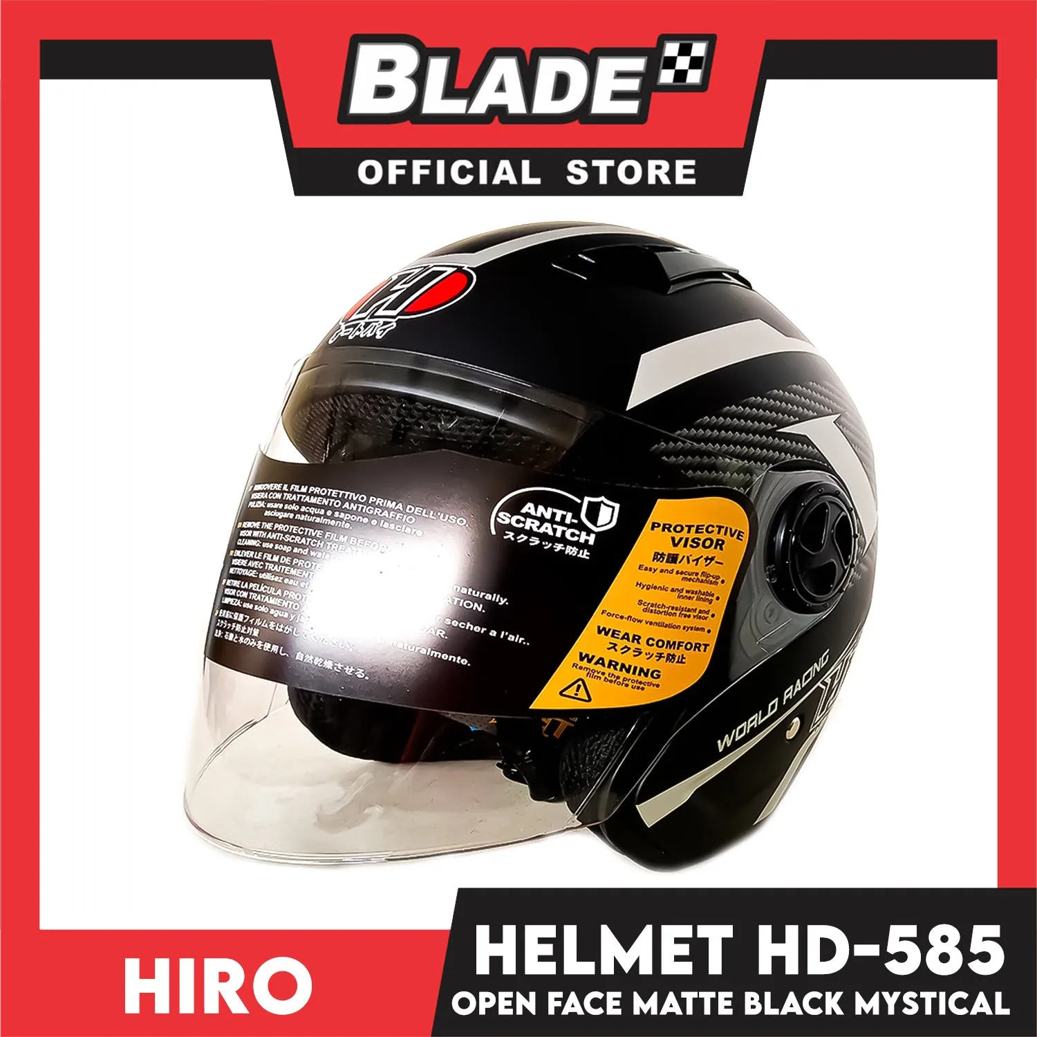 HIRO Helmet OF (Large) HD-585 Matte Black Mystical Gray Color (Open Face, Half Face)
