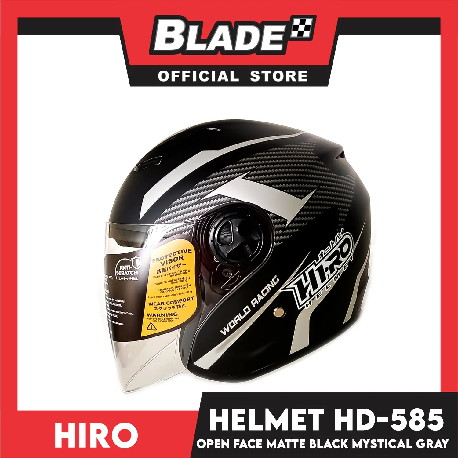 HIRO Helmet OF (Large) HD-585 Matte Black Mystical Gray Color (Open Face, Half Face)