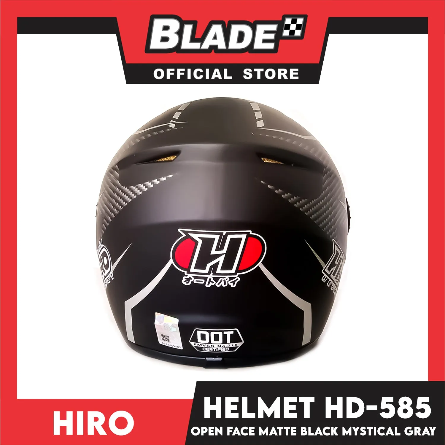 HIRO Helmet OF (Large) HD-585 Matte Black Mystical Gray Color (Open Face, Half Face)
