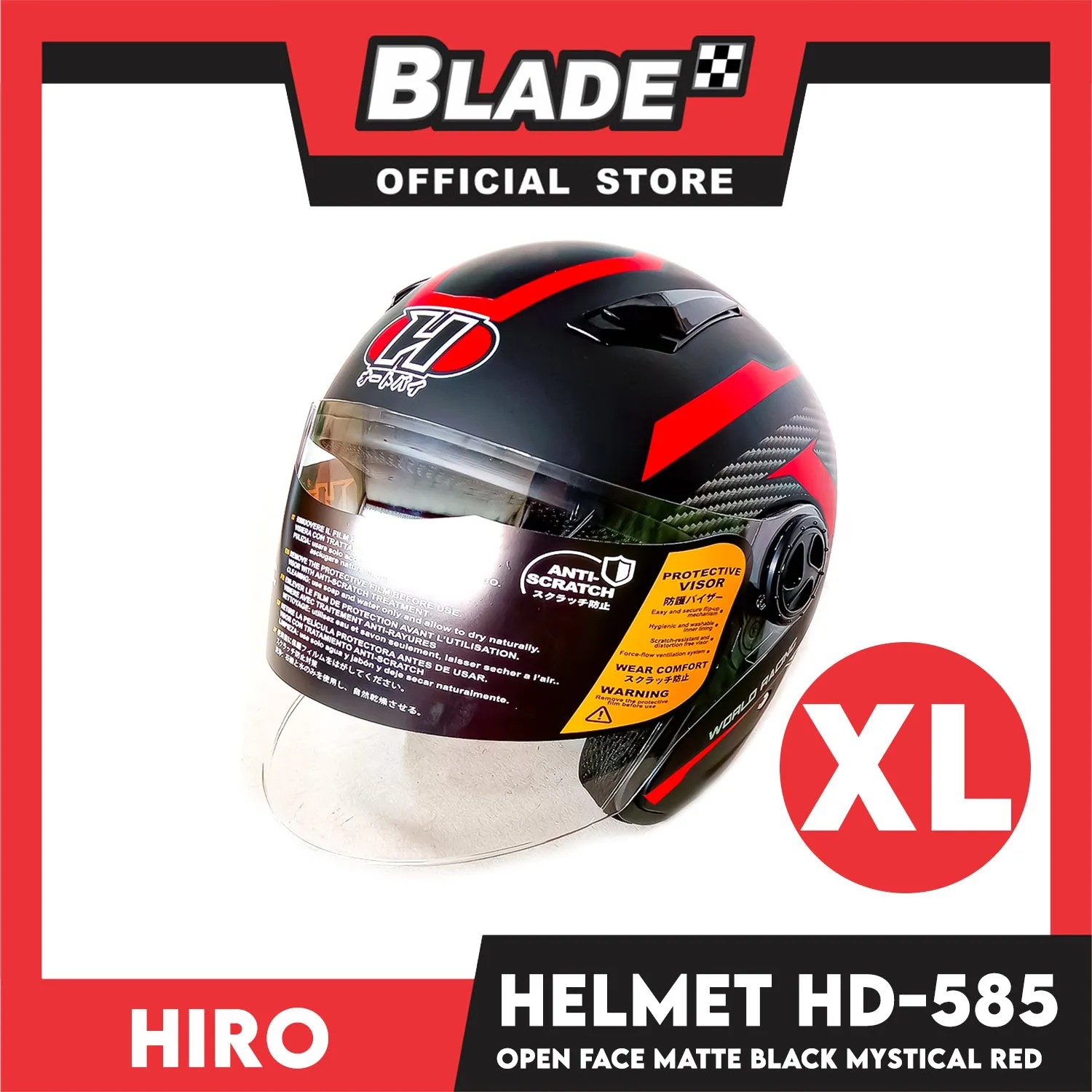 HIRO Helmet OF (XL) HD-585 Matte Black Mystical Red Color (Open Face, Half Face)