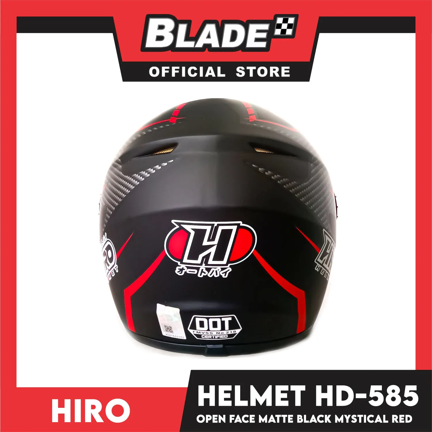 HIRO Helmet OF (XL) HD-585 Matte Black Mystical Red Color (Open Face, Half Face)