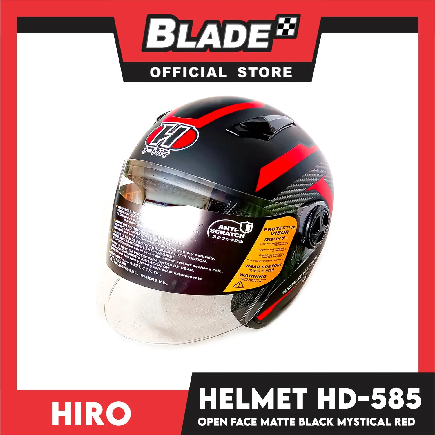 HIRO Helmet OF (XL) HD-585 Matte Black Mystical Red Color (Open Face, Half Face)