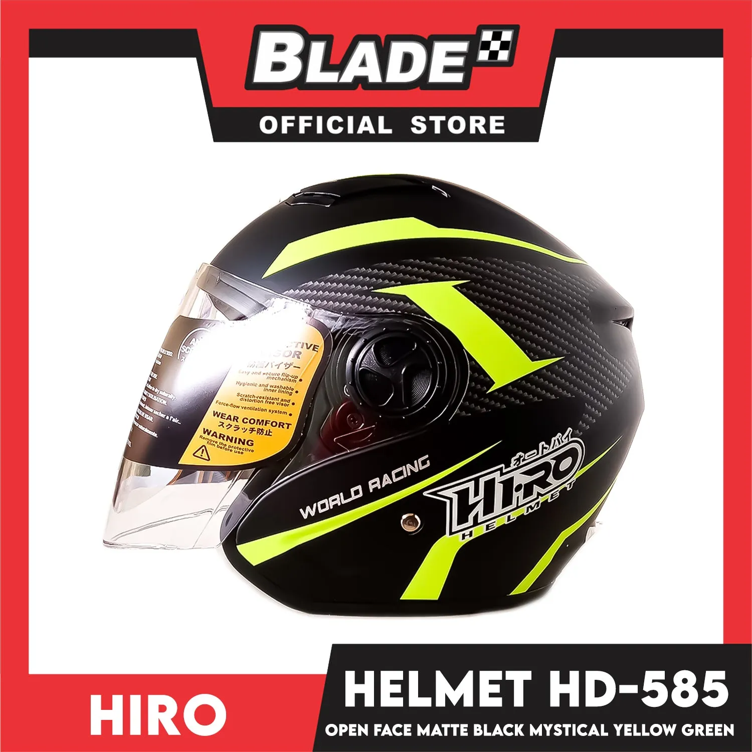 HIRO Helmet OF (XL) HD-585 Matte Black Mystical Yellow Green Color (Open Face, Half Face)