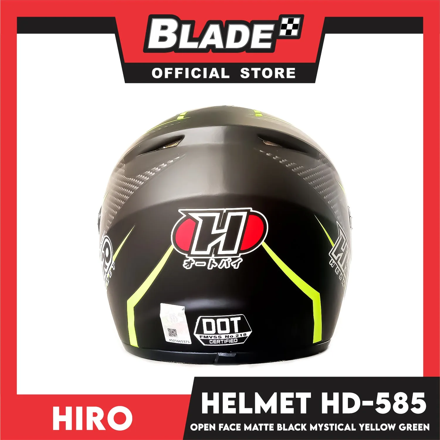HIRO Helmet OF (XL) HD-585 Matte Black Mystical Yellow Green Color (Open Face, Half Face)