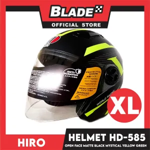 HIRO Helmet OF (XL) HD-585 Matte Black Mystical Yellow Green Color (Open Face, Half Face)