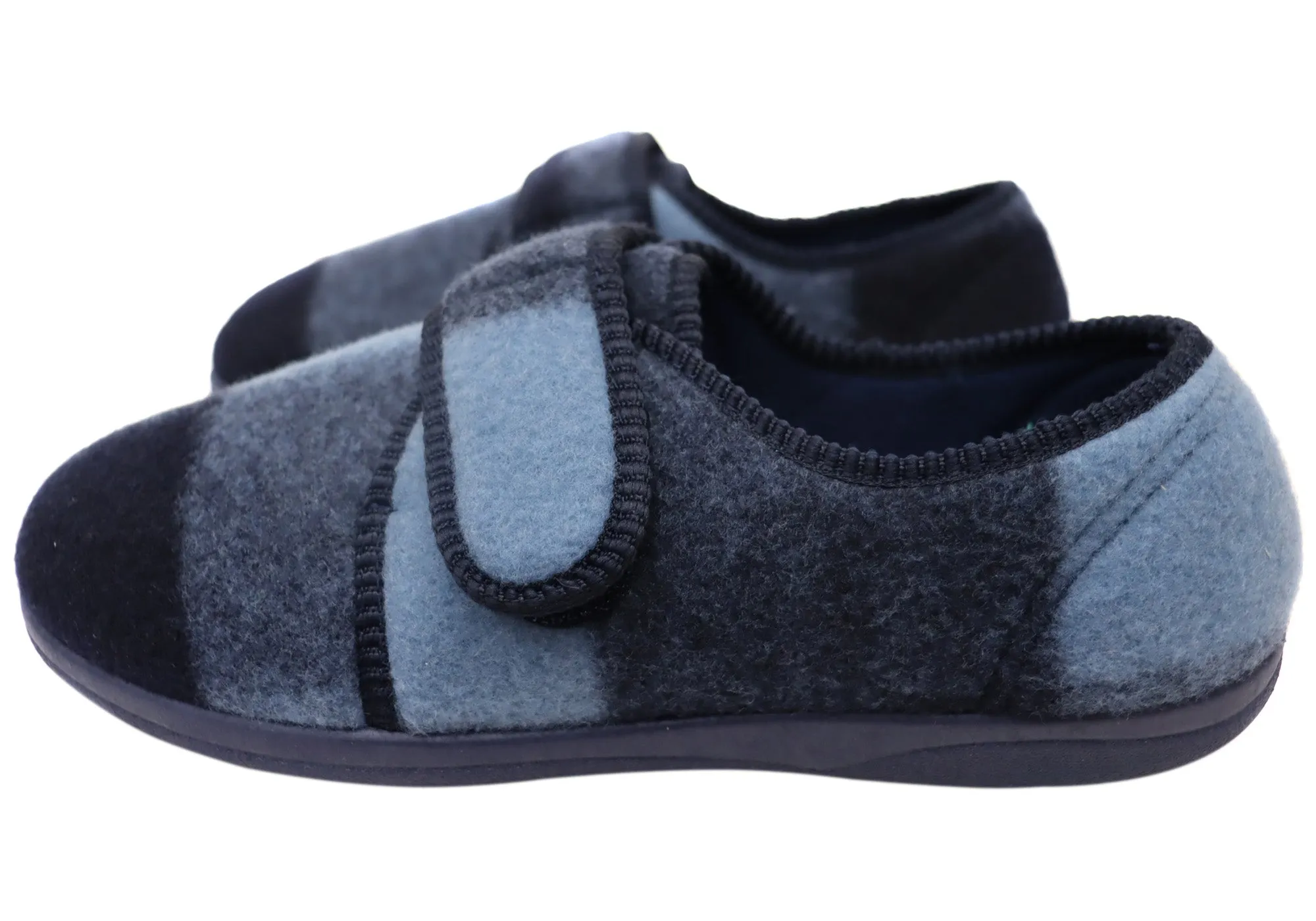 Homyped Mens Ando Adjustable Strap Extra Extra Wide Slippers Blue