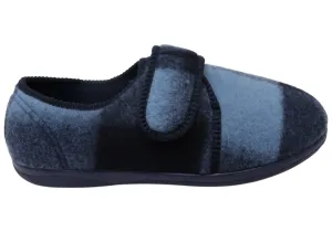 Homyped Mens Ando Adjustable Strap Extra Extra Wide Slippers Blue