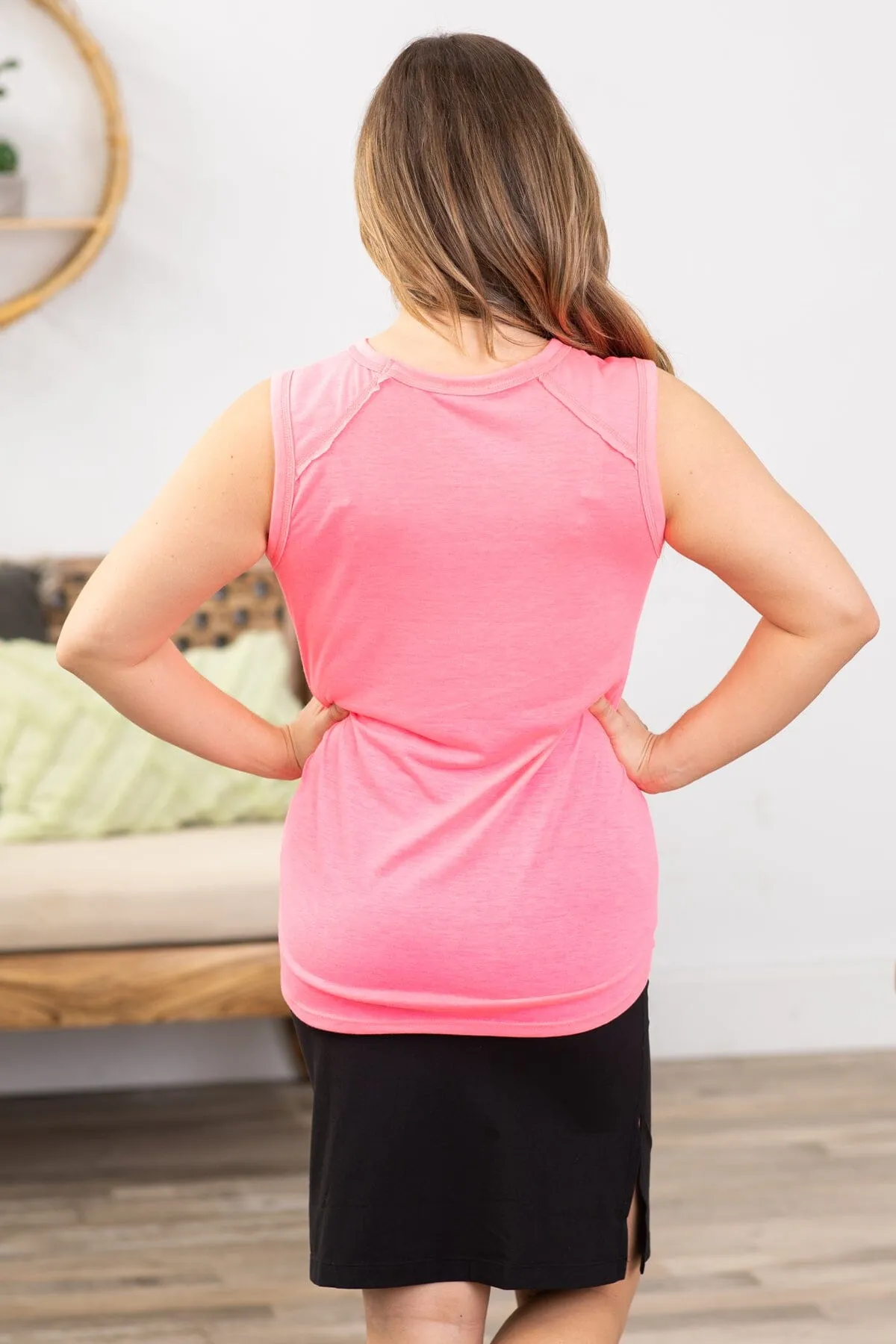 Hot Pink Tank With Contrast Stitch Detail