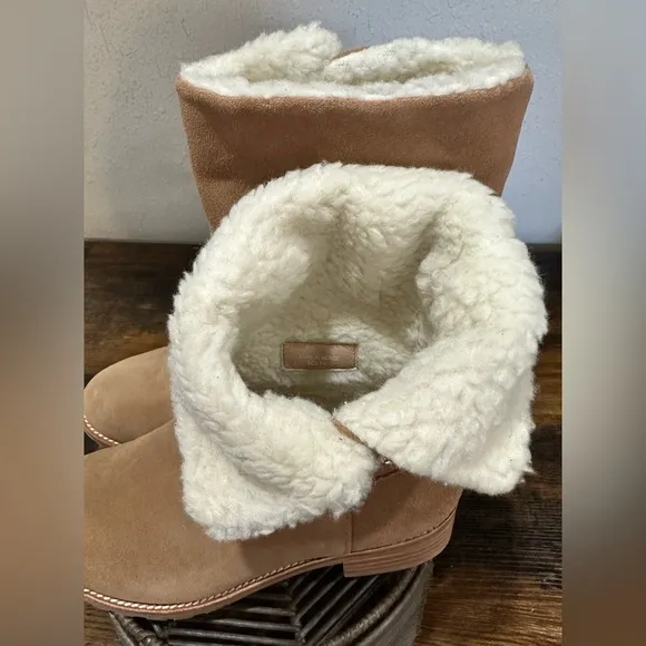 Jack Rogers Womens Sadie Sherpa Faux Suede Faux Shearling Lined Bootie
