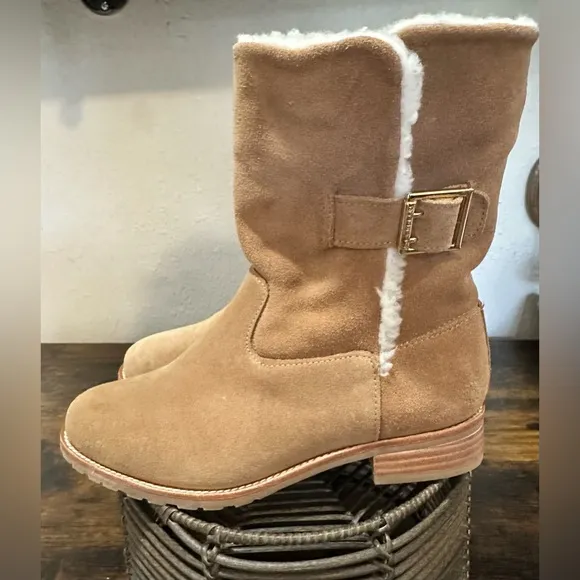 Jack Rogers Womens Sadie Sherpa Faux Suede Faux Shearling Lined Bootie