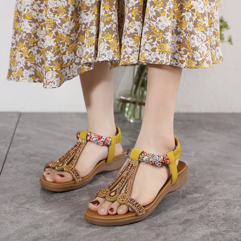 Jeweled and Beaded Strappy Ankle Sandals