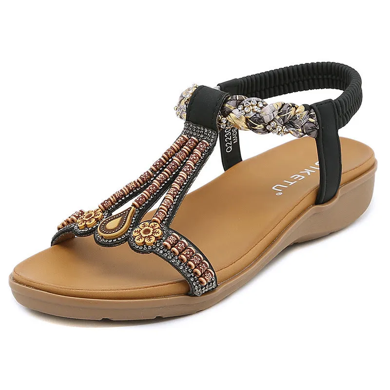 Jeweled and Beaded Strappy Ankle Sandals
