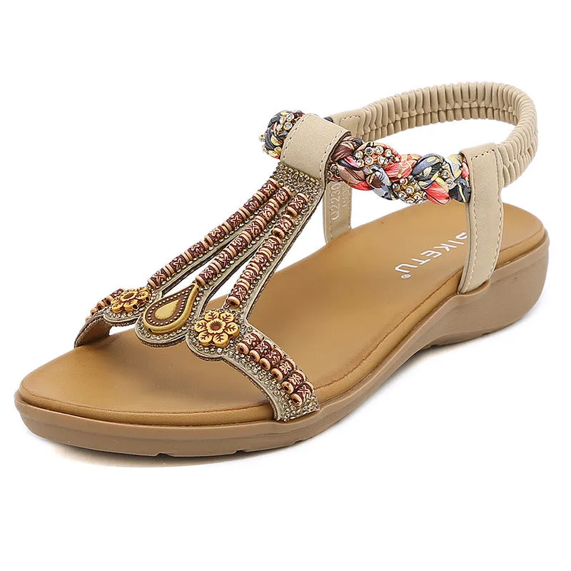 Jeweled and Beaded Strappy Ankle Sandals