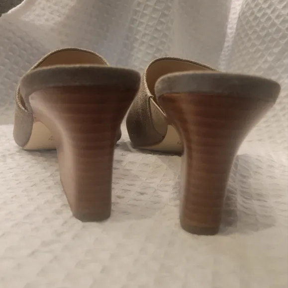 JOHNSTON MURPHY women thick heeled thong sparkle gray dressy sandals 8.5 M