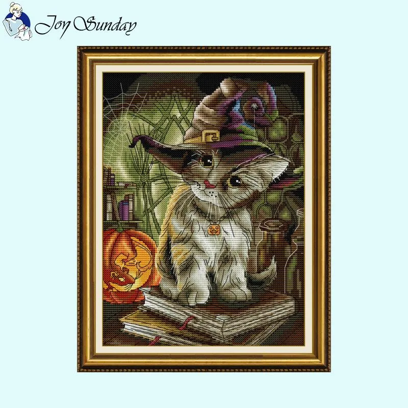 Joy Sunday Cat Magician Animal Patterns Thread Cross Stitch Kits