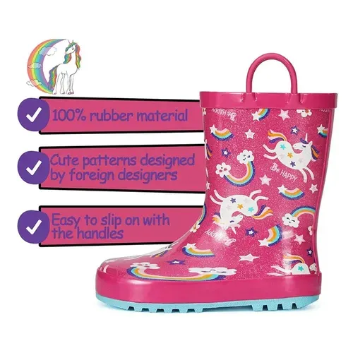 Kids Rain Boots for Girls Pink Unicorn - Kkomforme