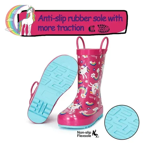 Kids Rain Boots for Girls Pink Unicorn - Kkomforme