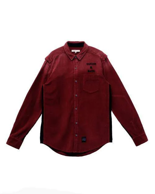 Konus Men's Corduroy Elbow Detail Button up Shirt in Wine