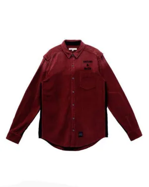 Konus Men's Corduroy Elbow Detail Button up Shirt in Wine
