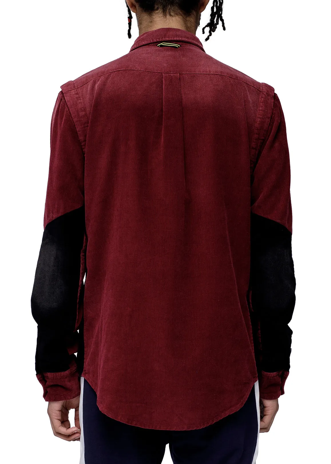 Konus Men's Corduroy Elbow Detail Button up Shirt in Wine